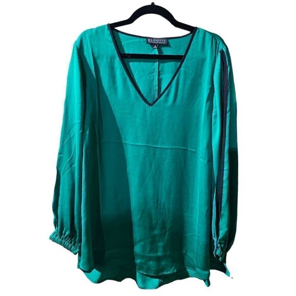 NWT - ELOQUII - Green Blouse Black Trim with Arm Slits - Size 20 - Picture 1 of 8